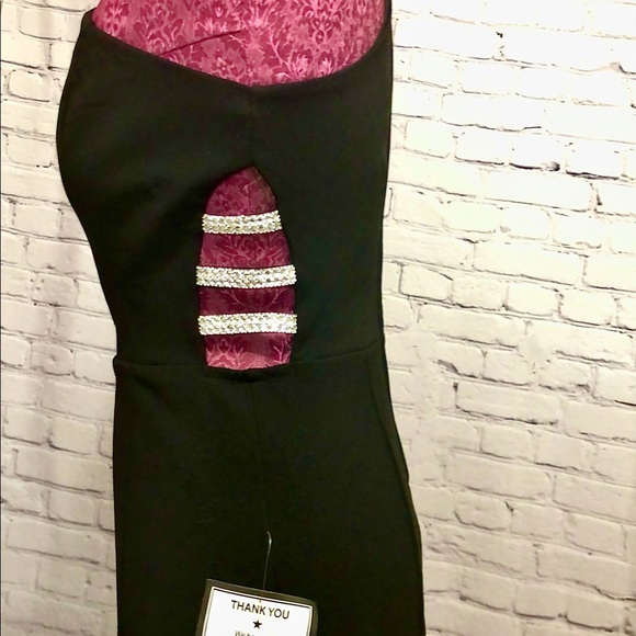 Womans black dress w/rhinestone side details. NWT - Picture 6 of 13
